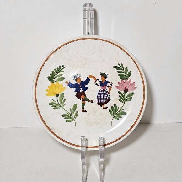 Alpine Peasant Ware Set Of 2 Hand Painted Dancing Couple Plates Germany Cottage - Picture 2 of 6